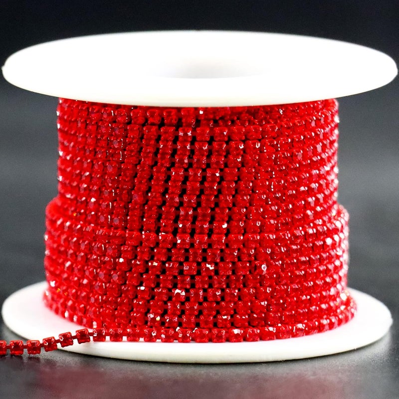 Rytenz 10 Yards 2 MM Rhinestone Chain Trim Crystal Rhinestone Close Chain Trim Shiny for Sewing Crafts, DIY Decoration, Jewelry, Clothing, Shoes (Red-2) - Image 1